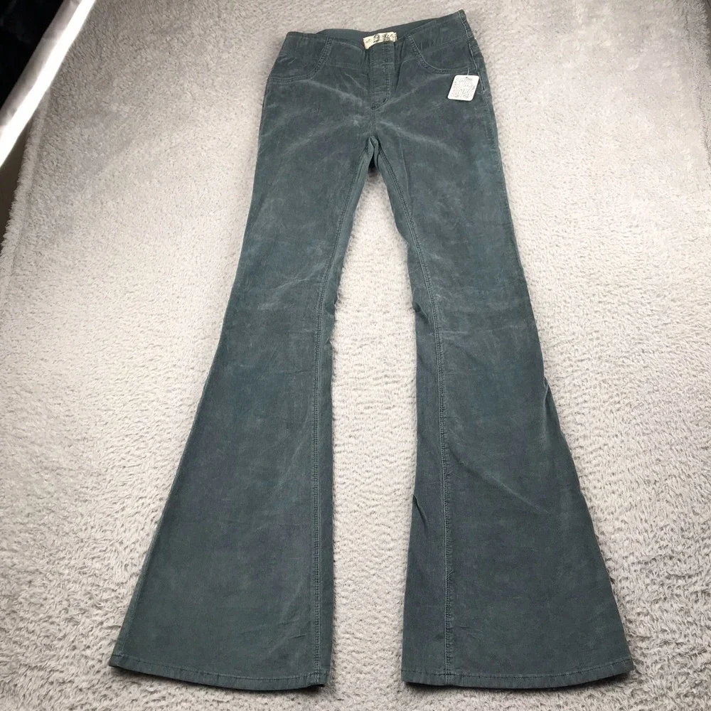 We The Free People Pull-On Corduroy Flare Pants Womens 26 Stiffkey Blue NEW NWT